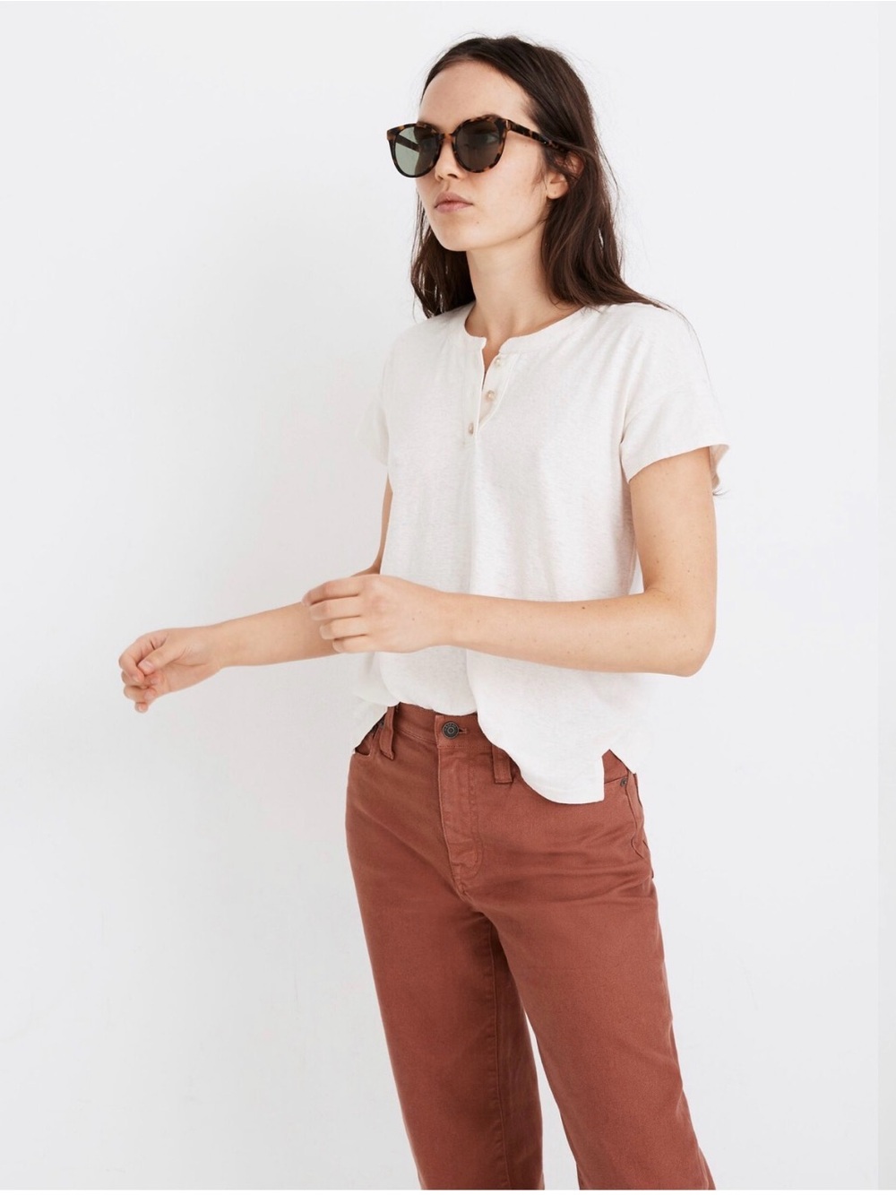 Madewell Hemp Cotton Brother Henley Tee in Pearl Ivory Size Small